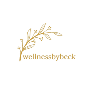 wellnessbybeck logo with gold leaf design on a white background